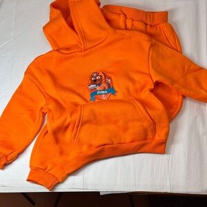 Kids Orange Fleese lined Hoodie & Pants / Zuma Patch